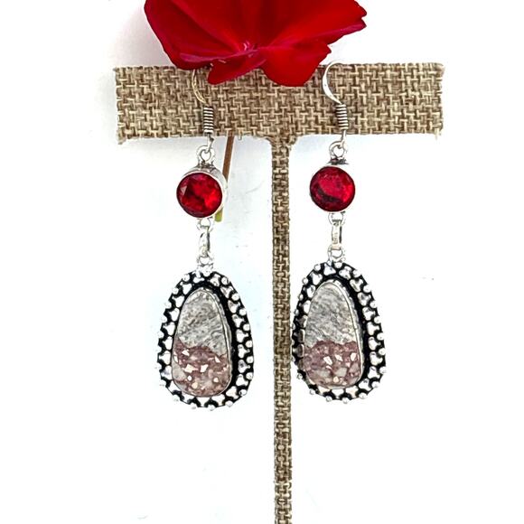 925 Sterling Leopard Skin Jasper & Garnet Earrings - Picture 4 of 6